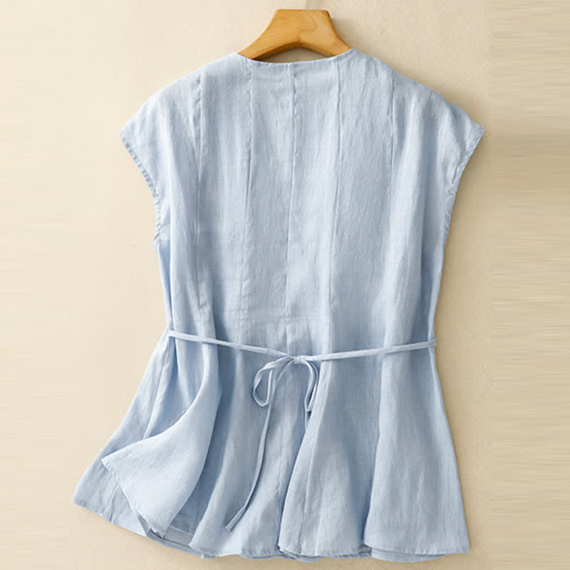 Nimara Ritual Summer Casual Solid V-Neck Vertical Ruffle Pleat Women's Sleeveless T-Shirts Tank Top