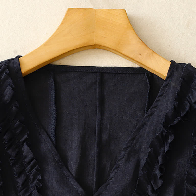 Nimara Ritual Summer Casual Solid V-Neck Vertical Ruffle Pleat Women's Sleeveless T-Shirts Tank Top