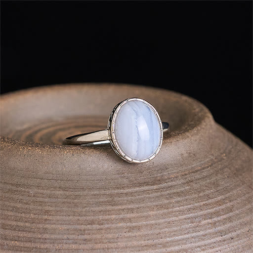Nimara Ritual Natural Blue Lace Agate Round Balance Ring