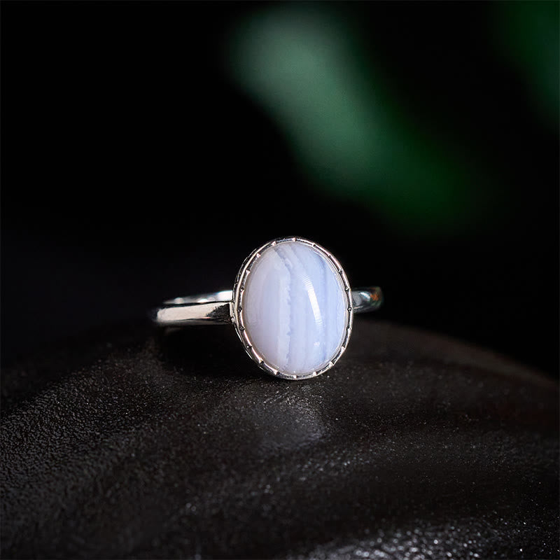 Nimara Ritual Natural Blue Lace Agate Round Balance Ring