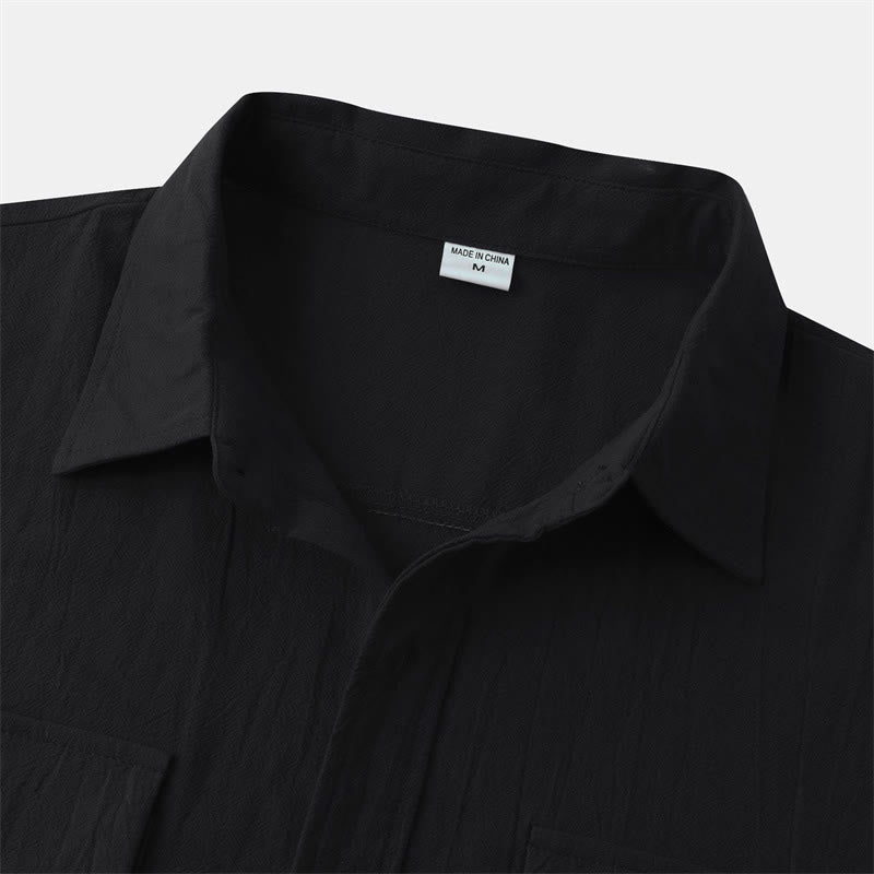 Nimara Ritual Summer Casual Solid Buttons Men's Short Sleeve Shirts With Decorative Pockets