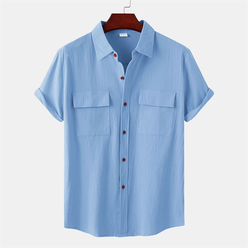 Nimara Ritual Summer Casual Solid Buttons Men's Short Sleeve Shirts With Decorative Pockets