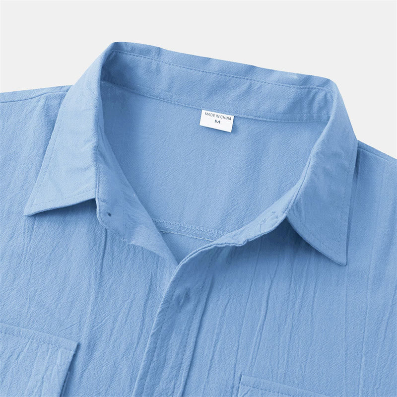 Nimara Ritual Summer Casual Solid Buttons Men's Short Sleeve Shirts With Decorative Pockets