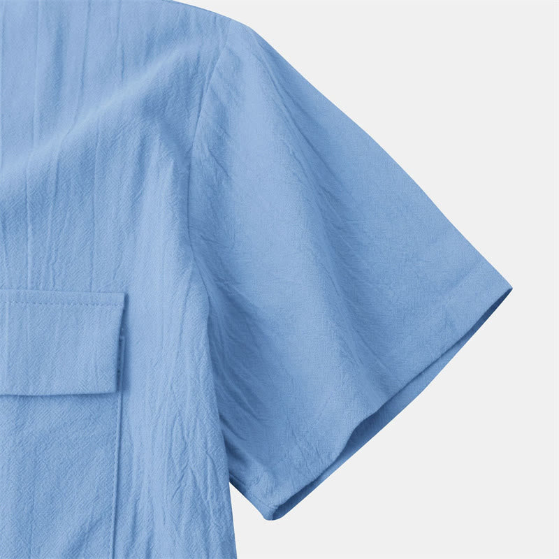 Nimara Ritual Summer Casual Solid Buttons Men's Short Sleeve Shirts With Decorative Pockets