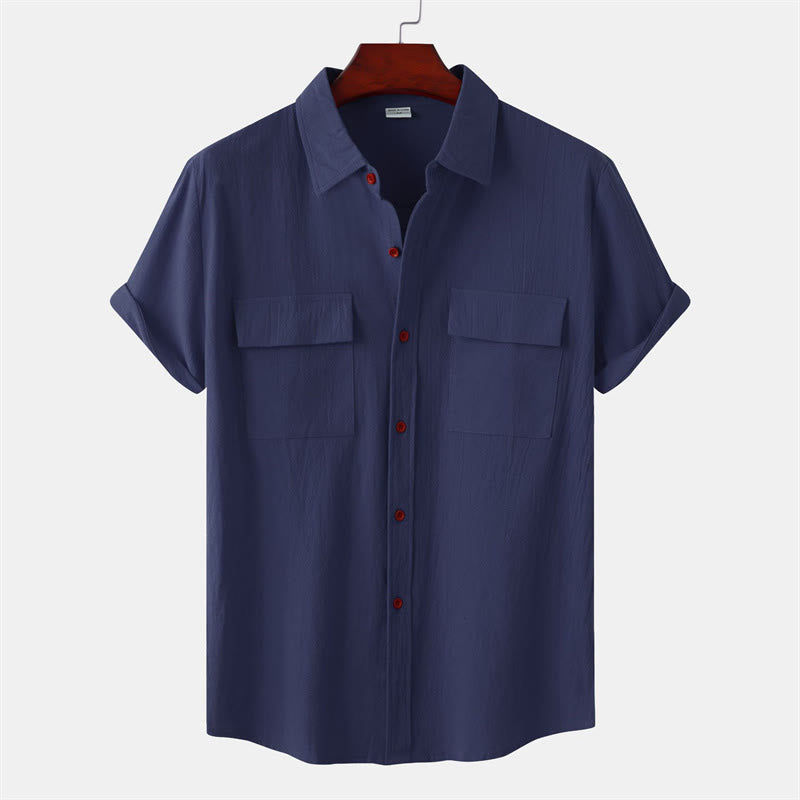 Nimara Ritual Summer Casual Solid Buttons Men's Short Sleeve Shirts With Decorative Pockets