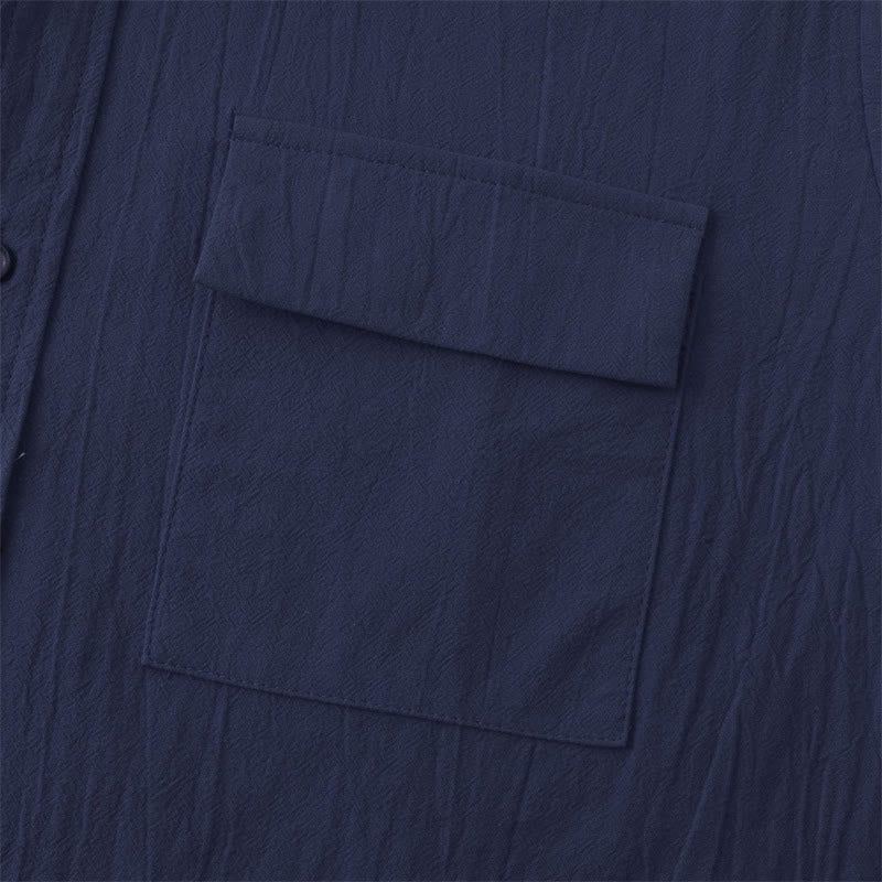Nimara Ritual Summer Casual Solid Buttons Men's Short Sleeve Shirts With Decorative Pockets