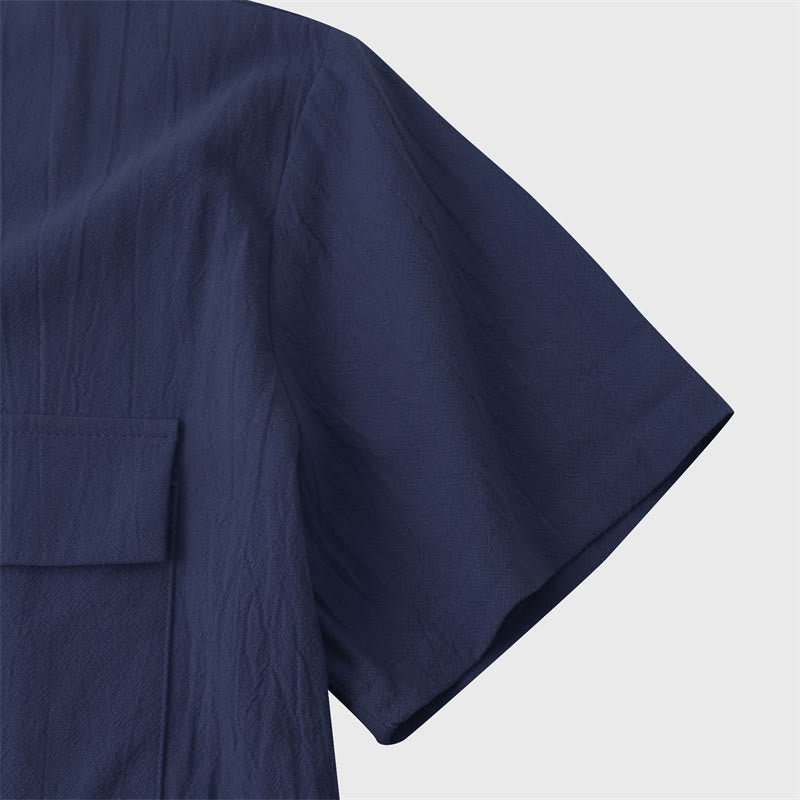 Nimara Ritual Summer Casual Solid Buttons Men's Short Sleeve Shirts With Decorative Pockets