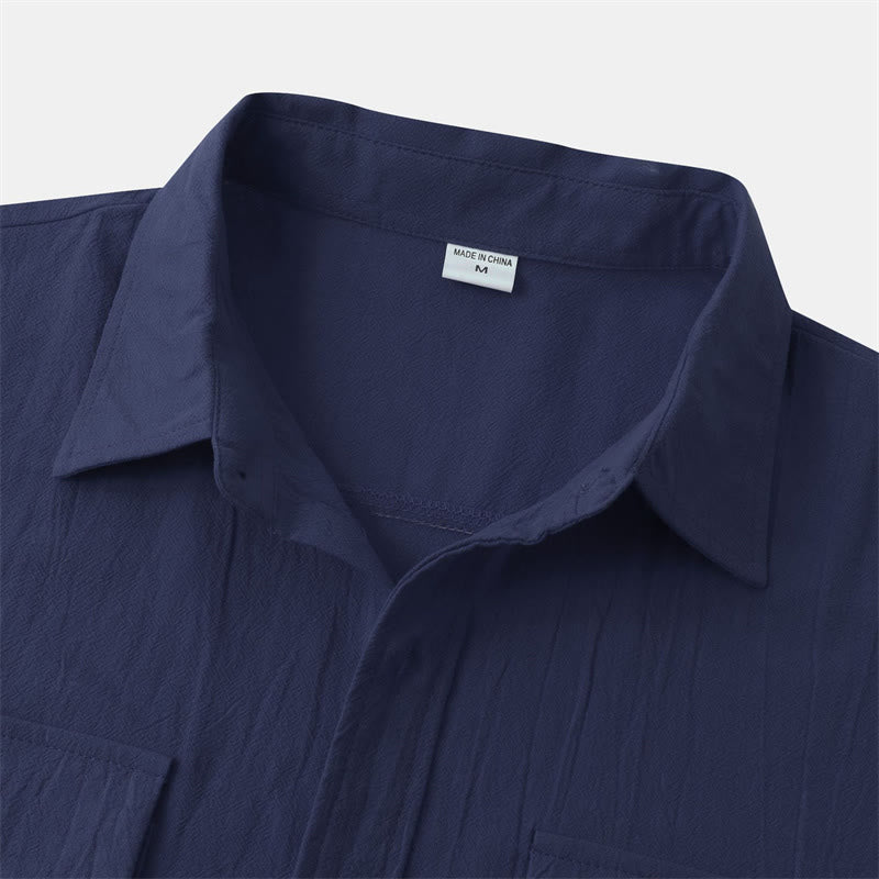 Nimara Ritual Summer Casual Solid Buttons Men's Short Sleeve Shirts With Decorative Pockets