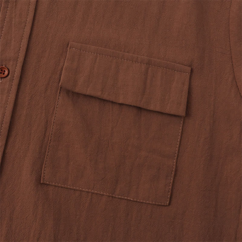 Nimara Ritual Summer Casual Solid Buttons Men's Short Sleeve Shirts With Decorative Pockets