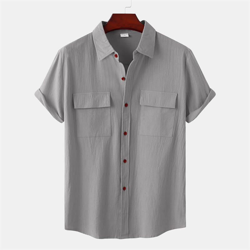 Nimara Ritual Summer Casual Solid Buttons Men's Short Sleeve Shirts With Decorative Pockets
