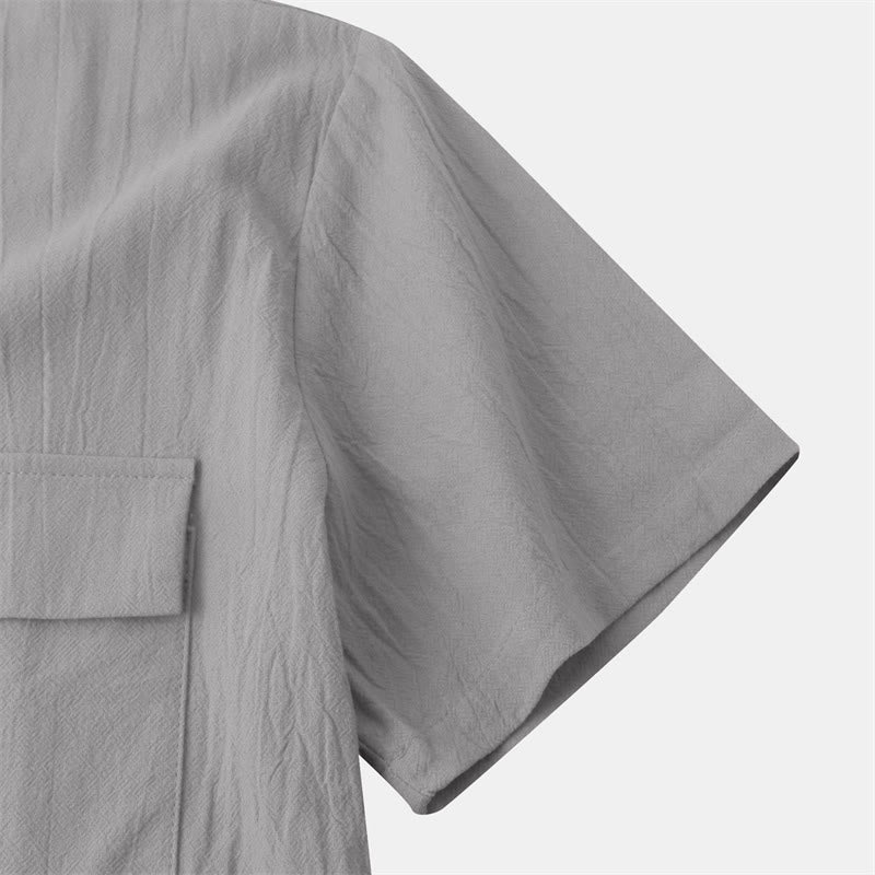 Nimara Ritual Summer Casual Solid Buttons Men's Short Sleeve Shirts With Decorative Pockets