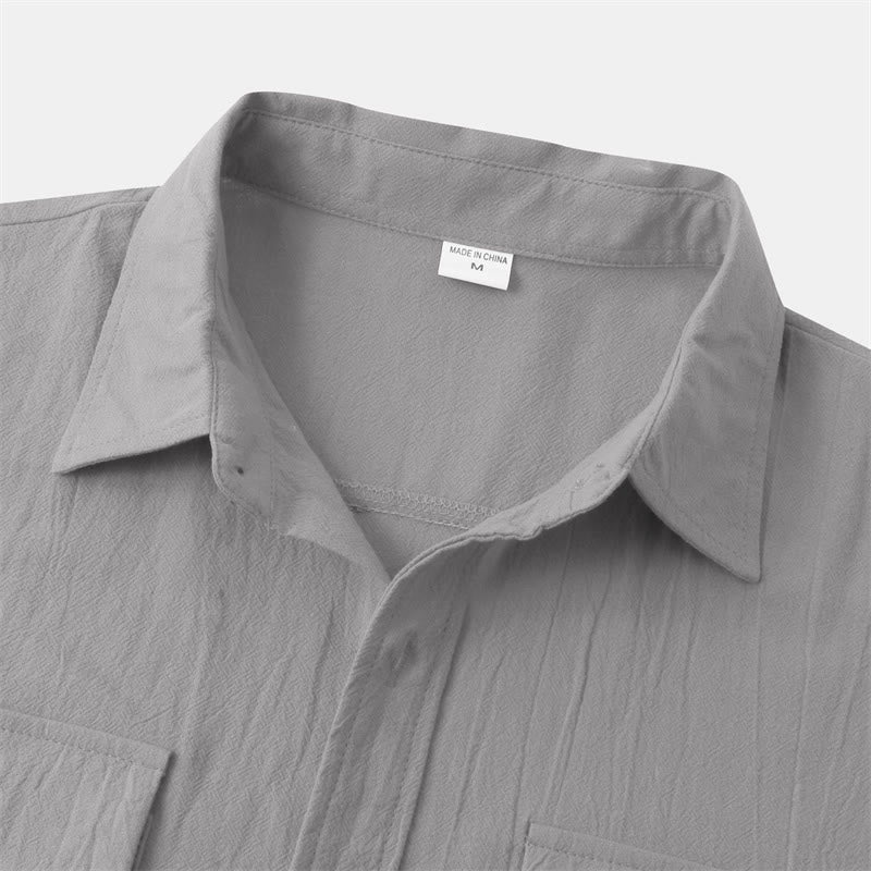 Nimara Ritual Summer Casual Solid Buttons Men's Short Sleeve Shirts With Decorative Pockets