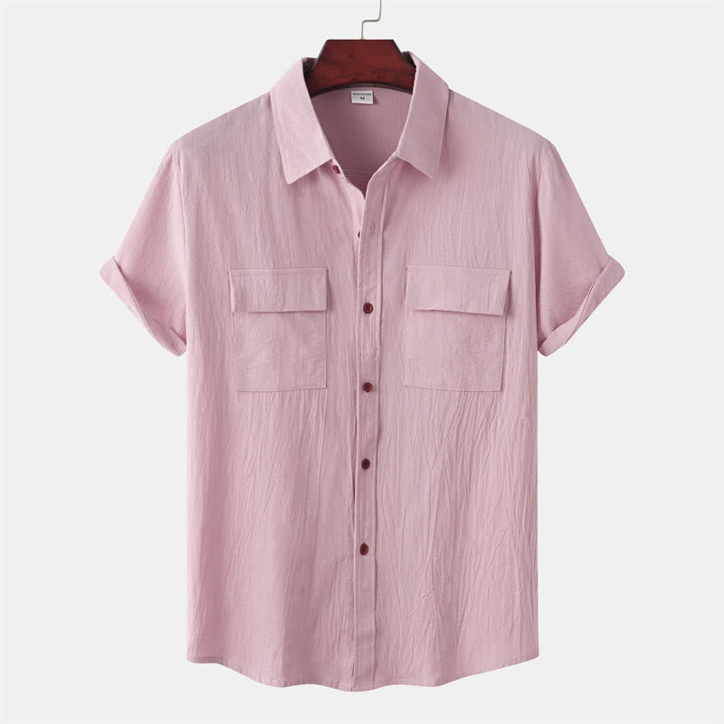 Nimara Ritual Summer Casual Solid Buttons Men's Short Sleeve Shirts With Decorative Pockets