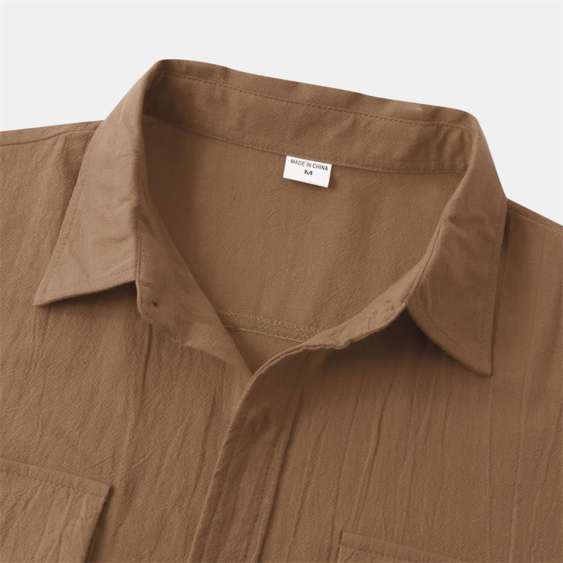 Nimara Ritual Summer Casual Solid Buttons Men's Short Sleeve Shirts With Decorative Pockets