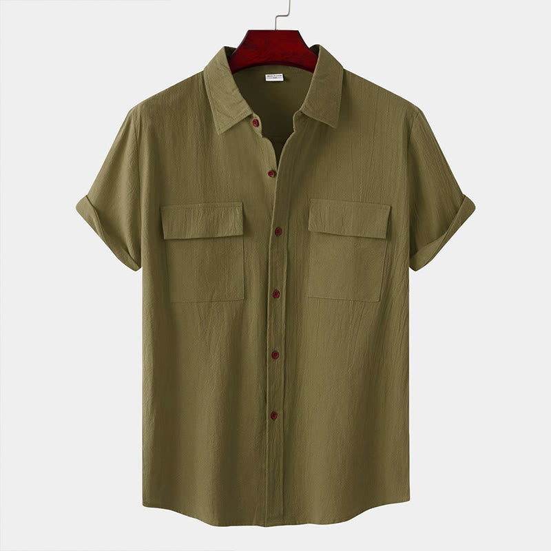 Nimara Ritual Summer Casual Solid Buttons Men's Short Sleeve Shirts With Decorative Pockets
