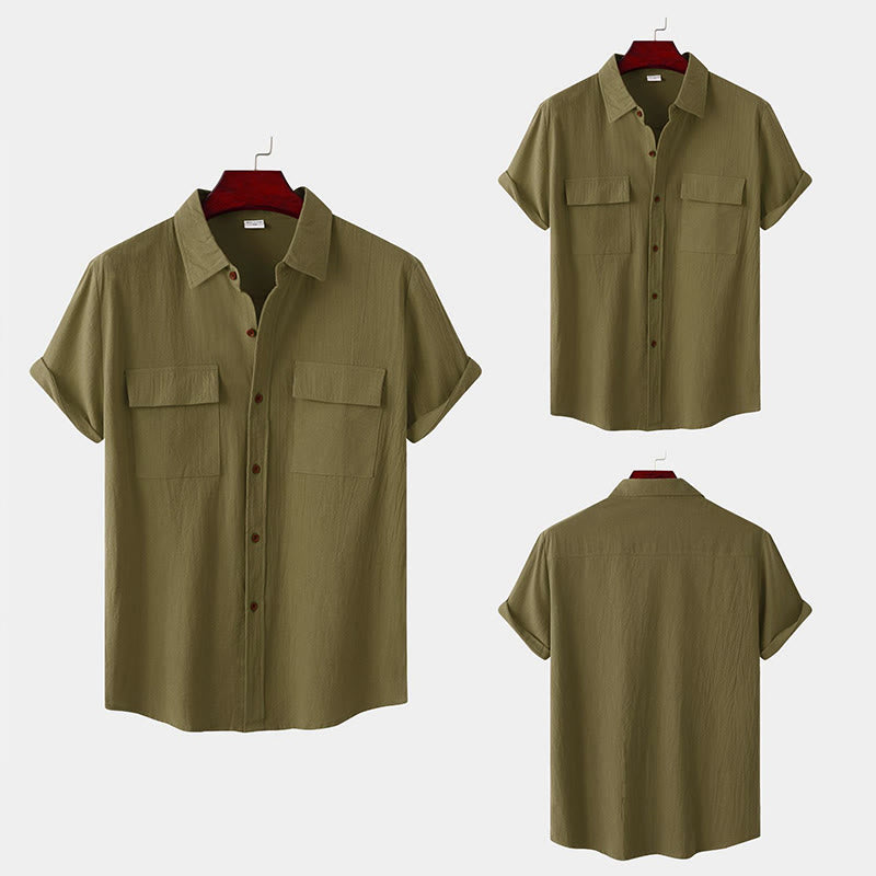 Nimara Ritual Summer Casual Solid Buttons Men's Short Sleeve Shirts With Decorative Pockets