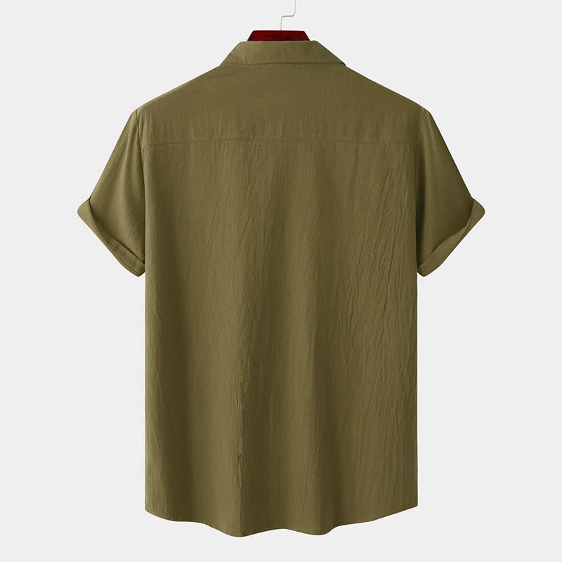 Nimara Ritual Summer Casual Solid Buttons Men's Short Sleeve Shirts With Decorative Pockets