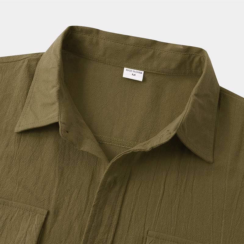 Nimara Ritual Summer Casual Solid Buttons Men's Short Sleeve Shirts With Decorative Pockets
