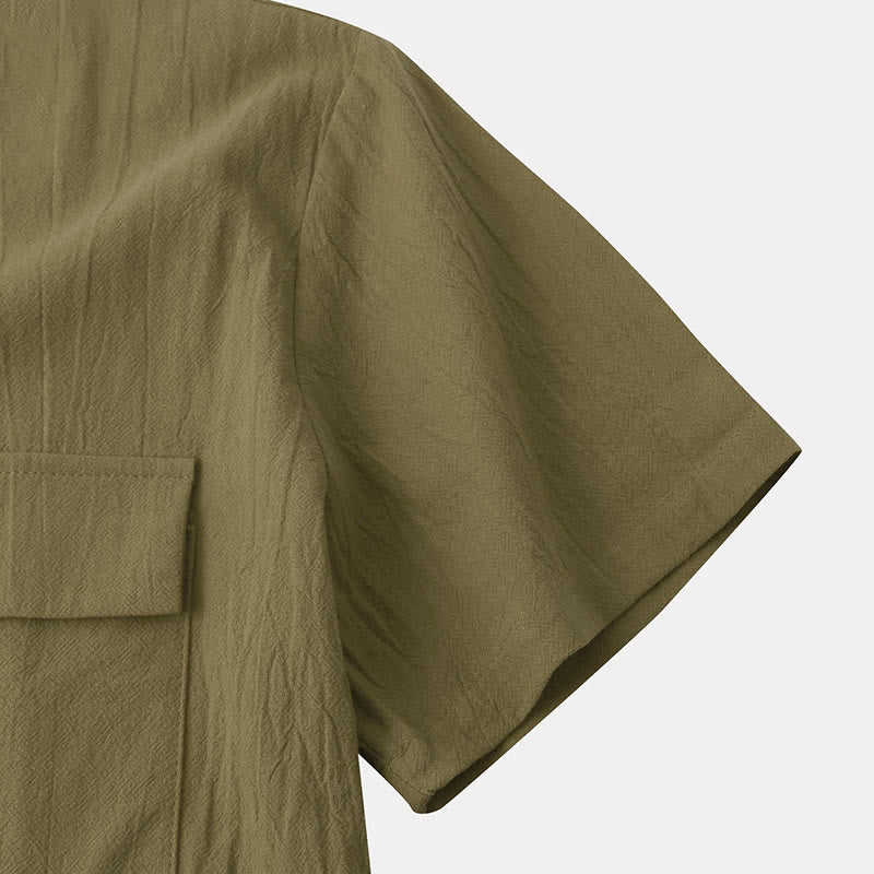 Nimara Ritual Summer Casual Solid Buttons Men's Short Sleeve Shirts With Decorative Pockets