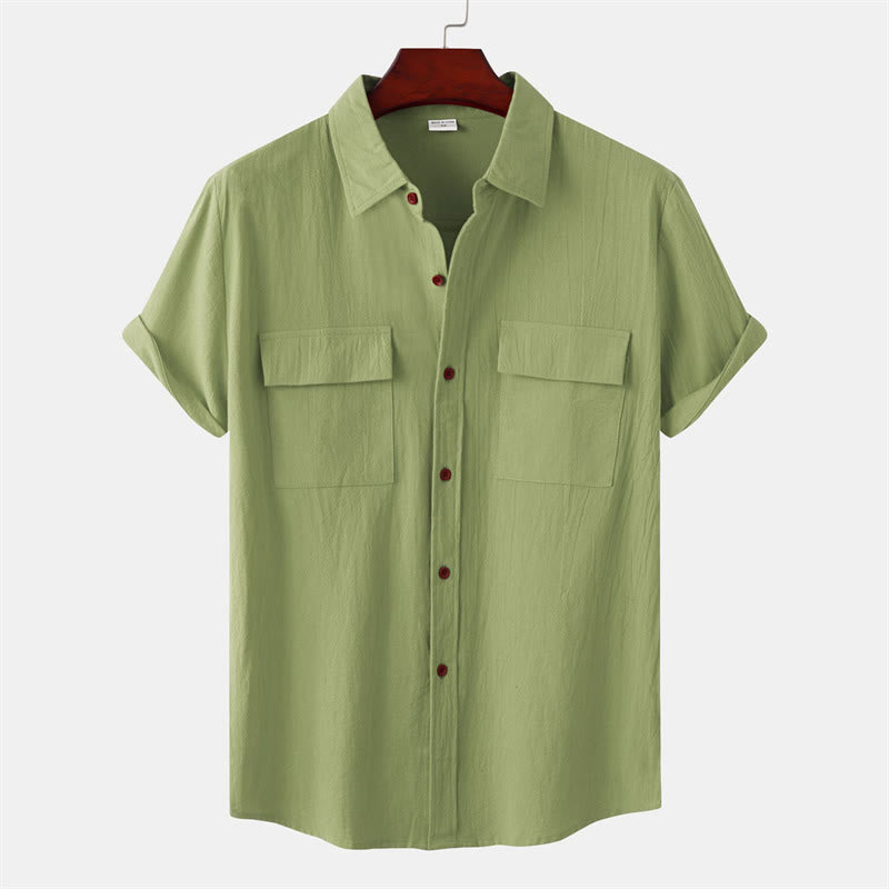 Nimara Ritual Summer Casual Solid Buttons Men's Short Sleeve Shirts With Decorative Pockets