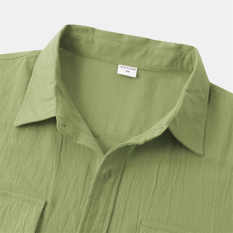 Nimara Ritual Summer Casual Solid Buttons Men's Short Sleeve Shirts With Decorative Pockets