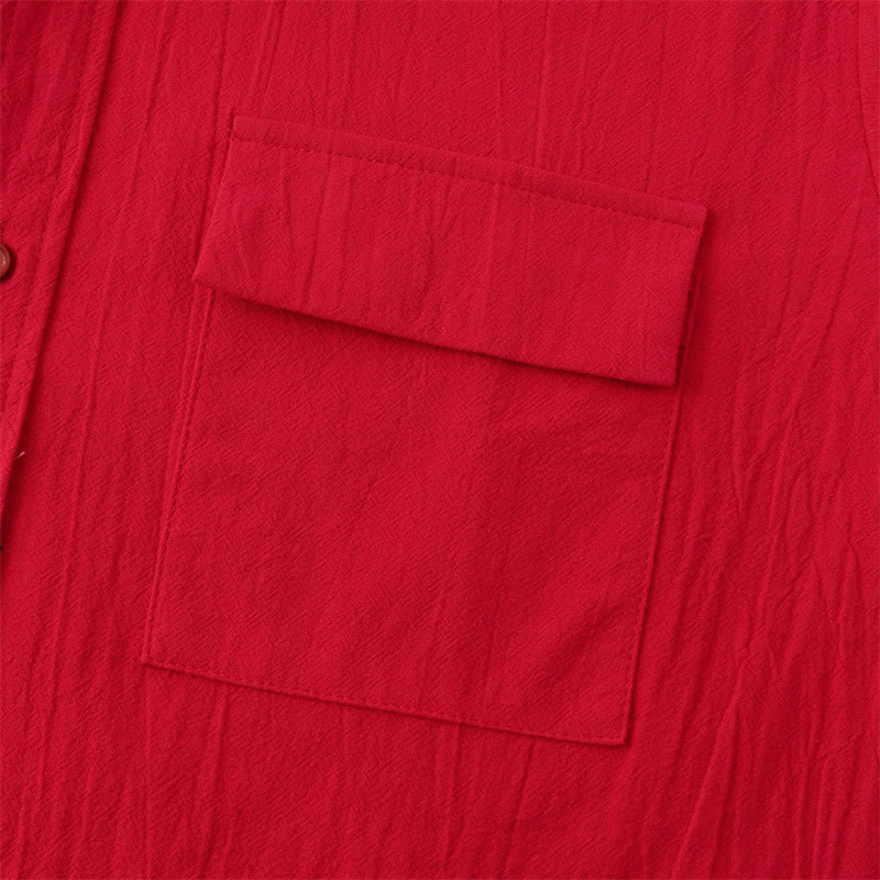 Nimara Ritual Summer Casual Solid Buttons Men's Short Sleeve Shirts With Decorative Pockets
