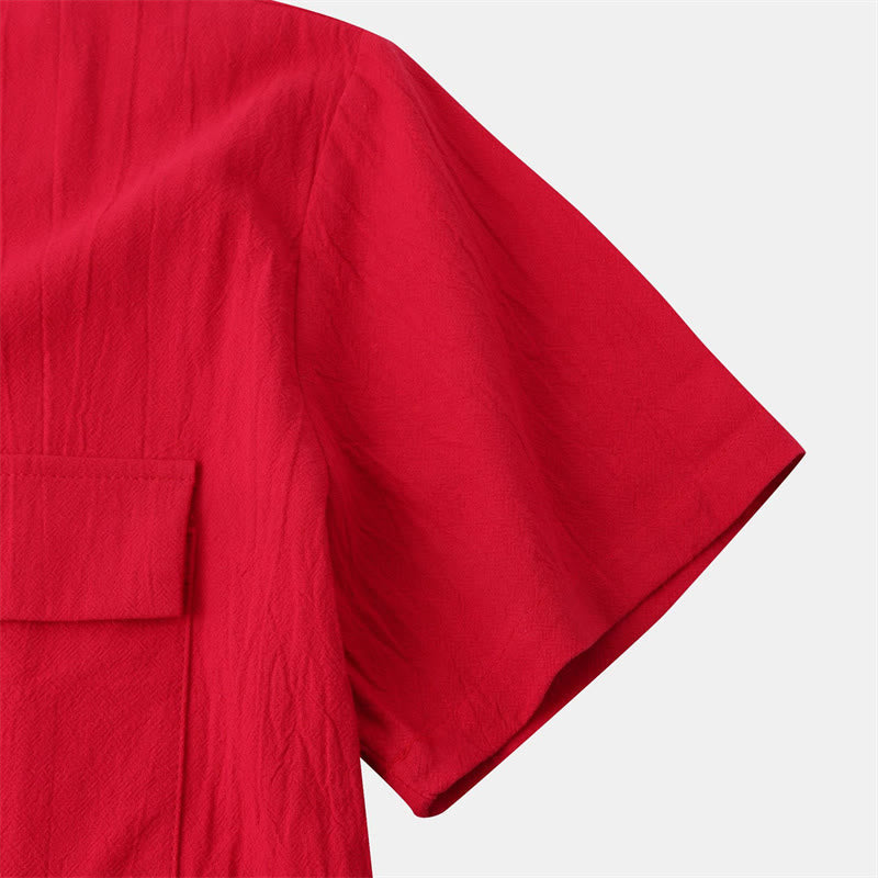 Nimara Ritual Summer Casual Solid Buttons Men's Short Sleeve Shirts With Decorative Pockets