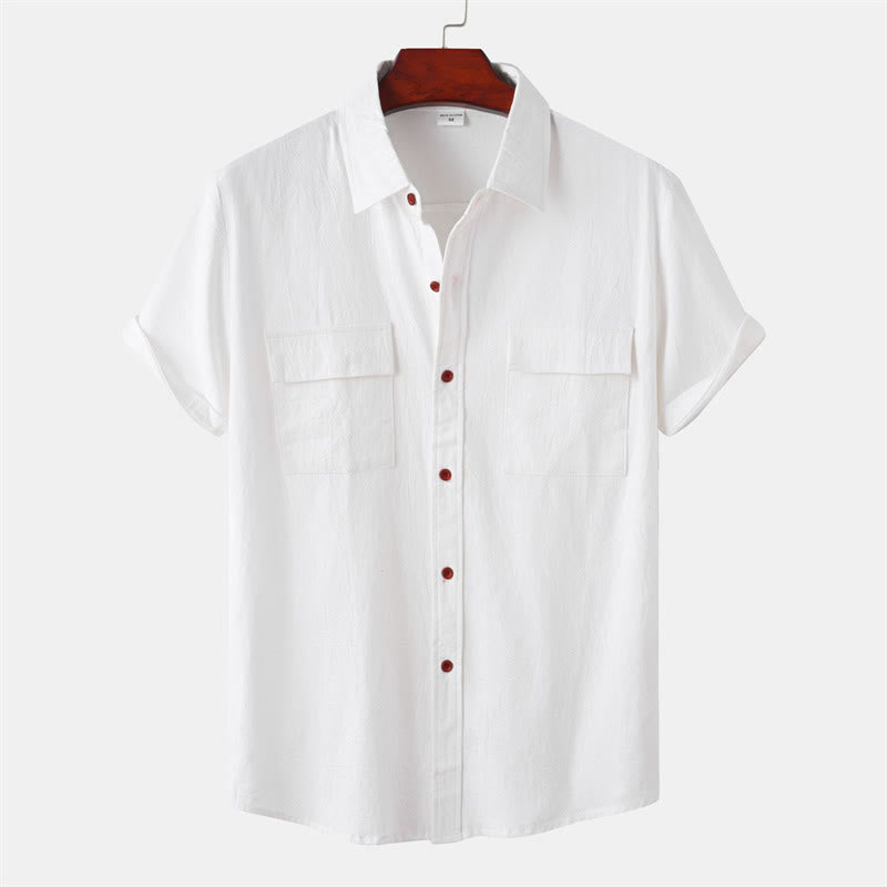 Nimara Ritual Summer Casual Solid Buttons Men's Short Sleeve Shirts With Decorative Pockets