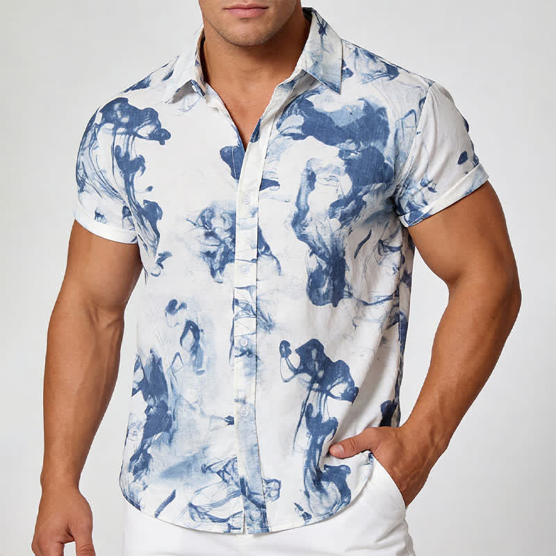 Nimara Ritual Summer Casual Button-Up Ink Print Men's Short Sleeve Shirts