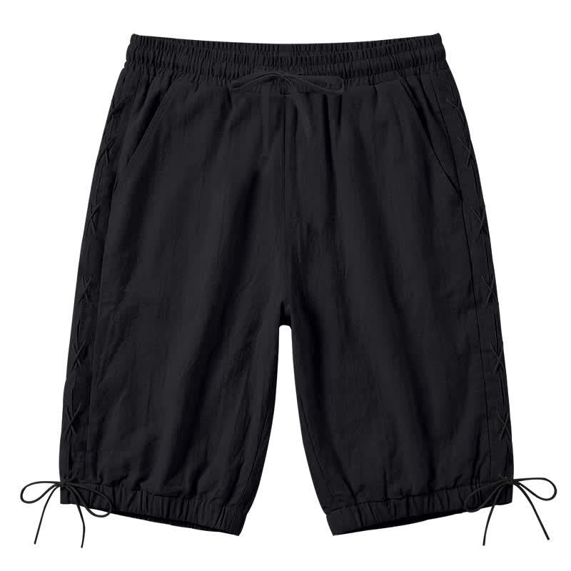 Nimara Ritual Summer Casual Drawstring Side Slit Solid Bermuda Shorts Men's Straight Leg Pants With Pockets