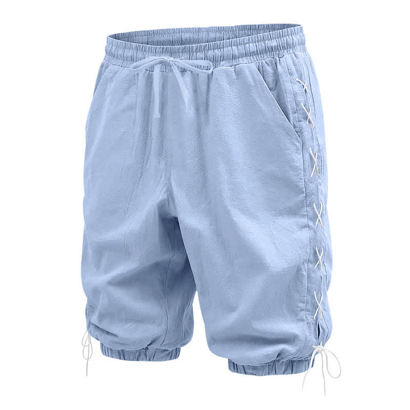 Nimara Ritual Summer Casual Drawstring Side Slit Solid Bermuda Shorts Men's Straight Leg Pants With Pockets