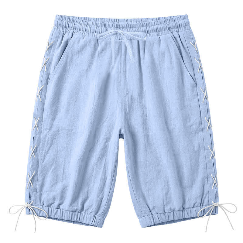 Nimara Ritual Summer Casual Drawstring Side Slit Solid Bermuda Shorts Men's Straight Leg Pants With Pockets