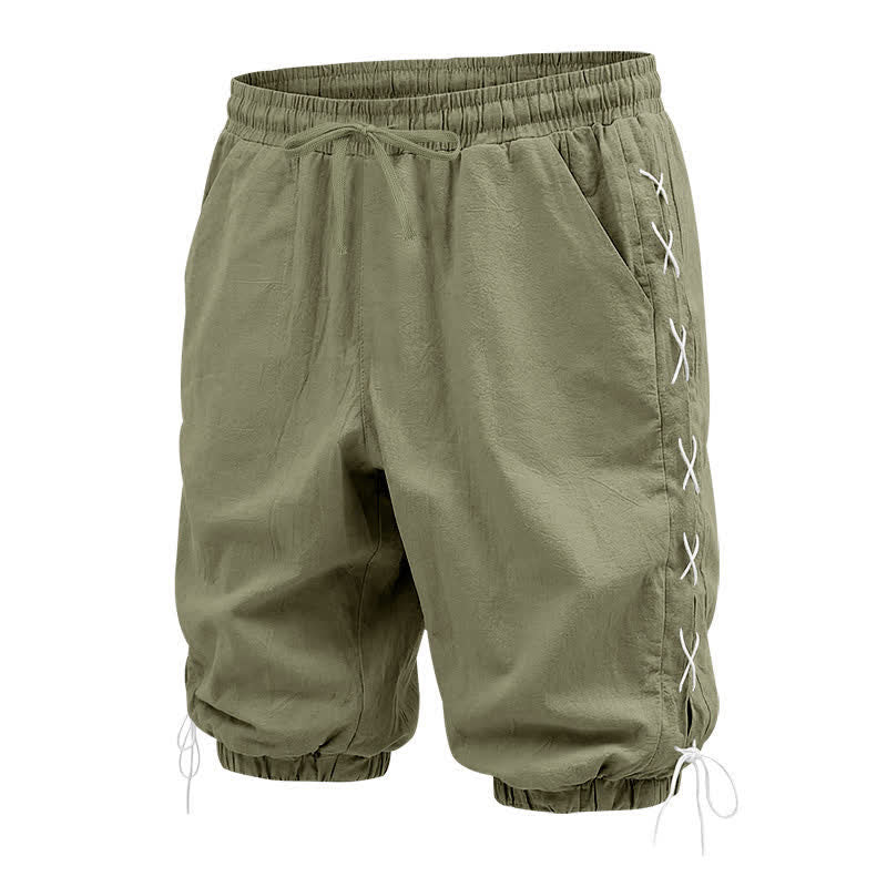 Nimara Ritual Summer Casual Drawstring Side Slit Solid Bermuda Shorts Men's Straight Leg Pants With Pockets
