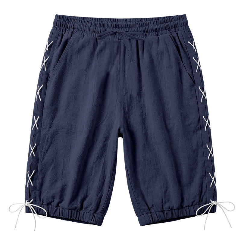Nimara Ritual Summer Casual Drawstring Side Slit Solid Bermuda Shorts Men's Straight Leg Pants With Pockets