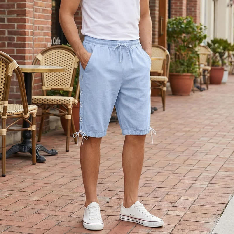 Nimara Ritual Summer Casual Drawstring Side Slit Solid Bermuda Shorts Men's Straight Leg Pants With Pockets