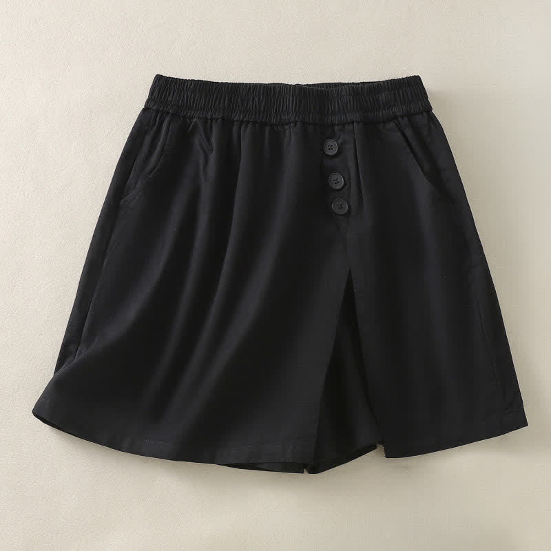 Nimara Ritual Summer Casual Decorative Buttons Solid Women's Shorts With Pockets