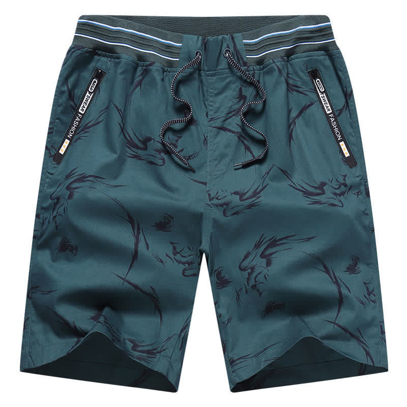 Nimara Ritual Summer Drawstring Abstract Print Cotton Men's Shorts With Pockets