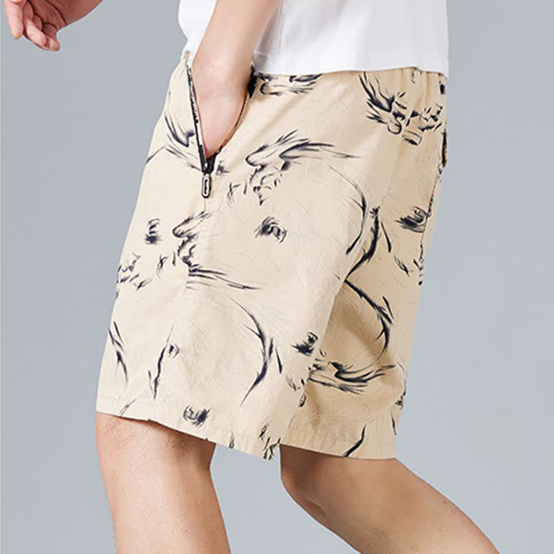 Nimara Ritual Summer Drawstring Abstract Print Cotton Men's Shorts With Pockets
