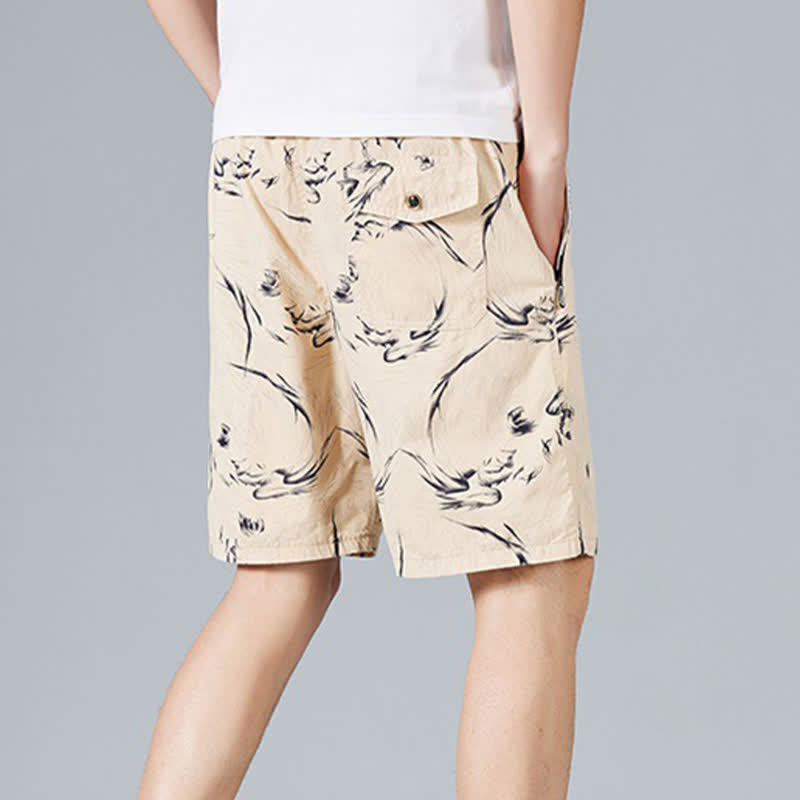 Nimara Ritual Summer Drawstring Abstract Print Cotton Men's Shorts With Pockets