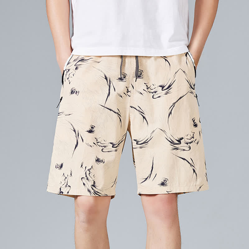 Nimara Ritual Summer Drawstring Abstract Print Cotton Men's Shorts With Pockets