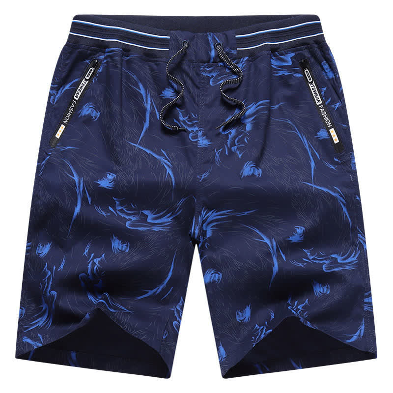Nimara Ritual Summer Drawstring Abstract Print Cotton Men's Shorts With Pockets