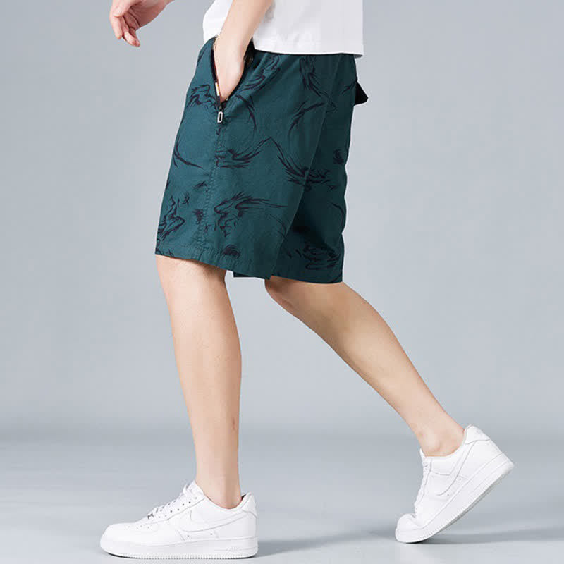 Nimara Ritual Summer Drawstring Abstract Print Cotton Men's Shorts With Pockets