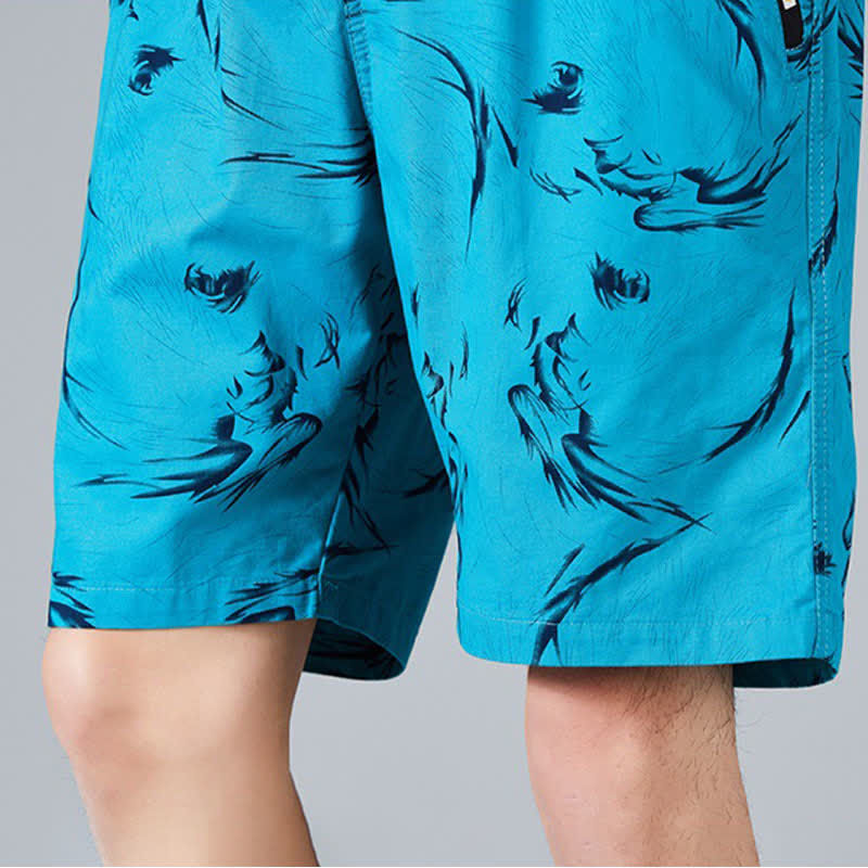 Nimara Ritual Summer Drawstring Abstract Print Cotton Men's Shorts With Pockets