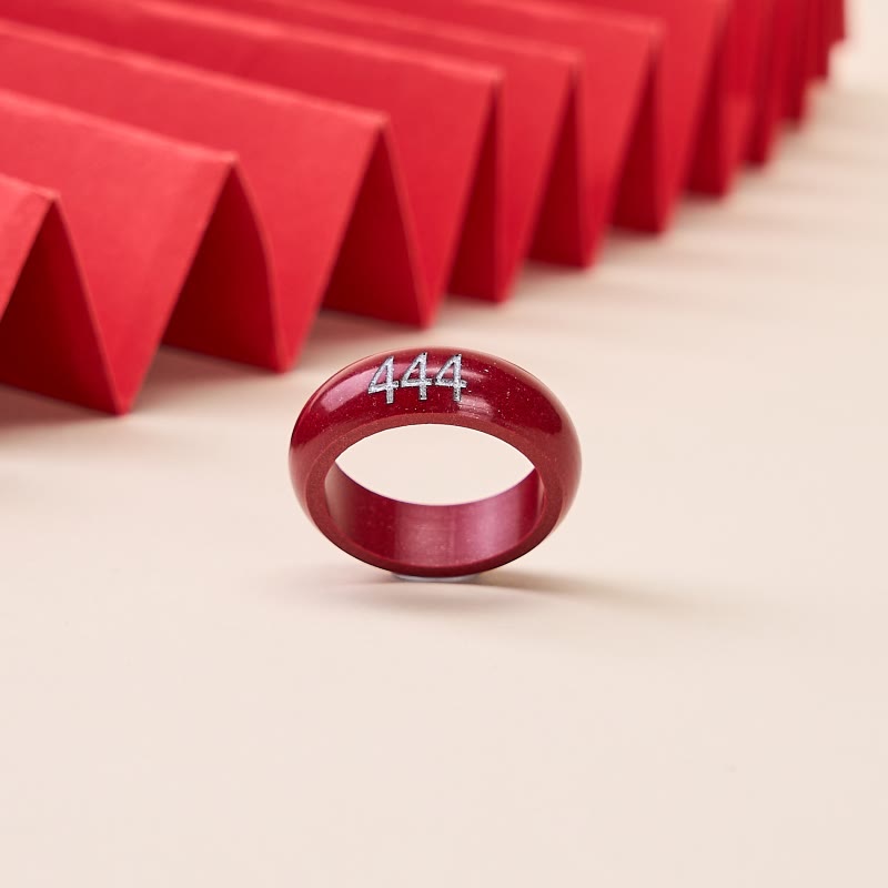 Nimara Ritual Cinnabar Round Carved 444 Angel Number 888 Angel Number Blessing Ring