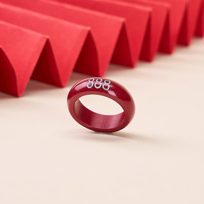 Nimara Ritual Cinnabar Round Carved 444 Angel Number 888 Angel Number Blessing Ring
