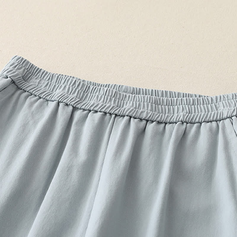 Nimara Ritual Spring Casual Solid Cotton Ruffle Hem Women's Wide Leg Pants With Pockets