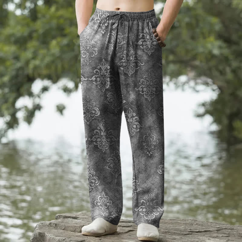 Nimara Ritual Cotton Vintage Baroque Pattern Men's Tapered Pants With Pockets