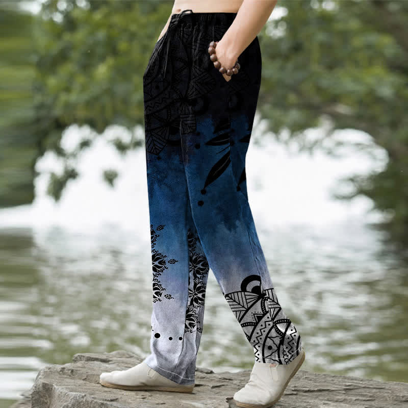 Nimara Ritual Cotton Ombre Mandala Pattern Men's Tapered Pants With Pockets