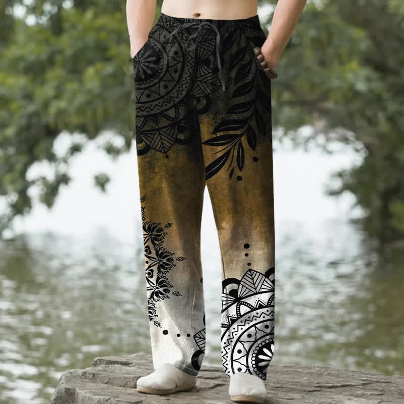 Nimara Ritual Cotton Ombre Mandala Pattern Men's Tapered Pants With Pockets