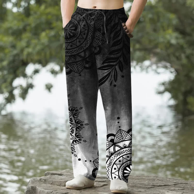 Nimara Ritual Cotton Ombre Mandala Pattern Men's Tapered Pants With Pockets